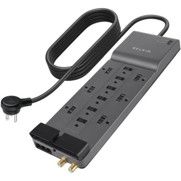 Power Strip Surge Protector - 12 AC Multiple Outlets & 8 ft Long Flat Plug - Picture 1 of 5